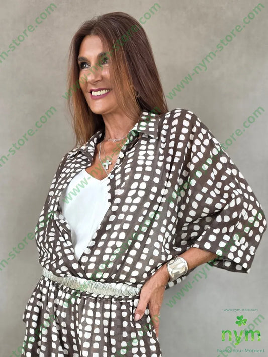 camicia mussola con stampa 100co - U / MARRONE2 / PE26 - CAMICIA
