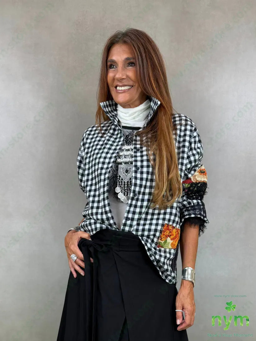 camicia quadri applicazioni 60pl40co - U / NERO / AI26 - CAMICIA