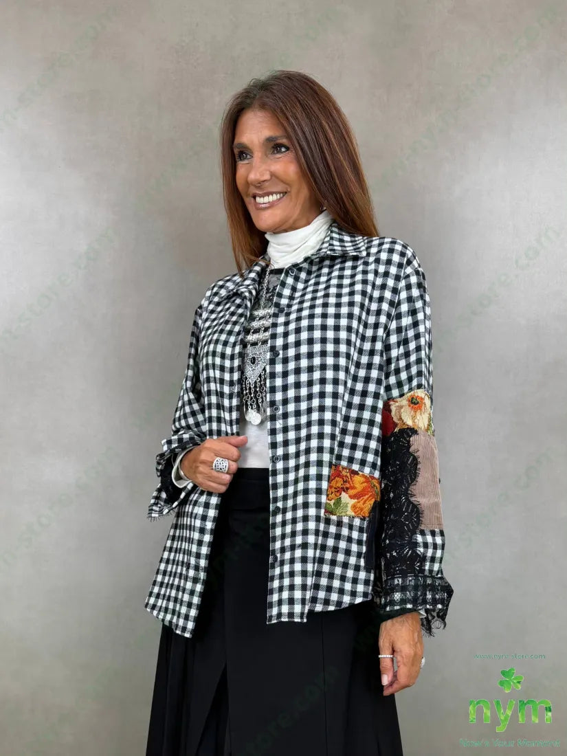 camicia quadri applicazioni 60pl40co - U / NERO / AI26 - CAMICIA