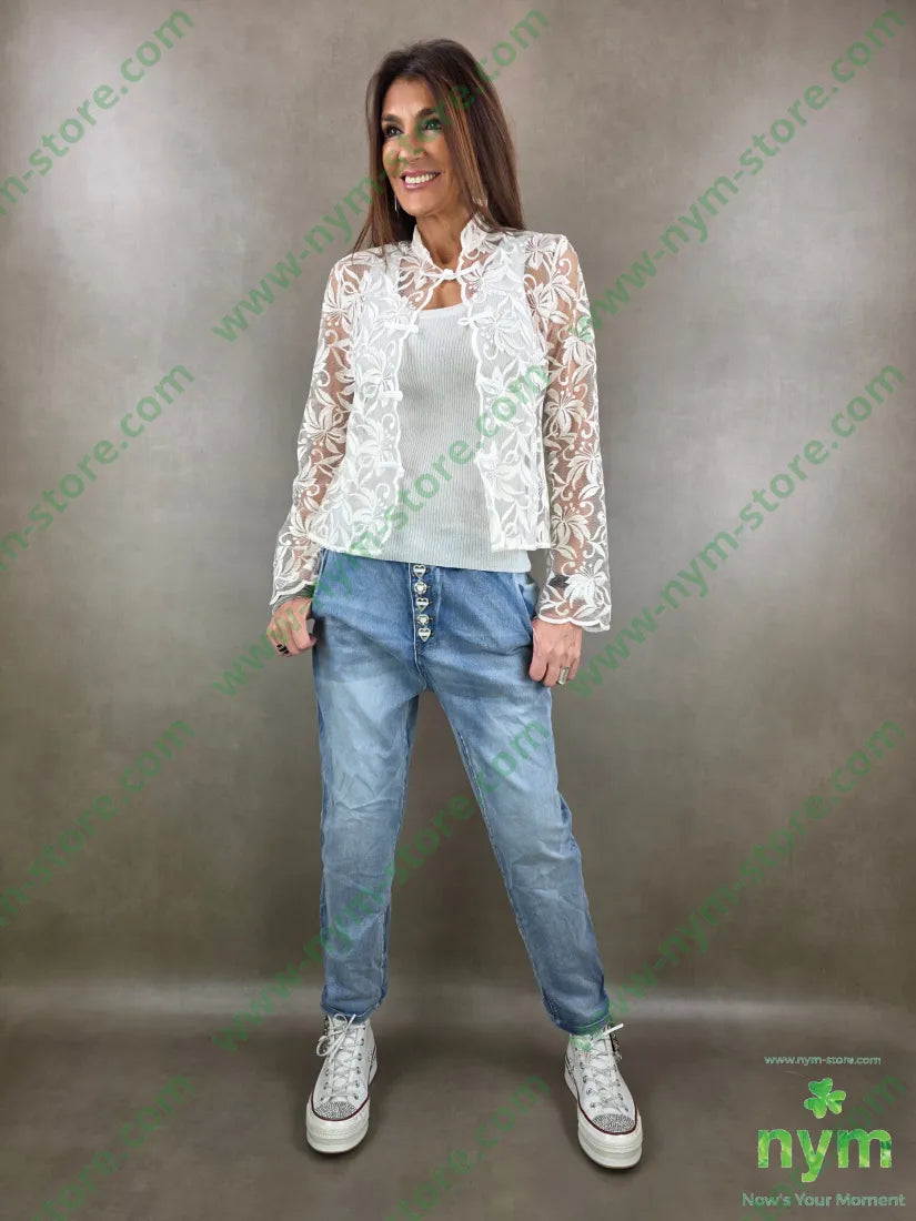 camicia ricamata chinois 40pl30pa30c U / PANNA / PE26 CAMICIA