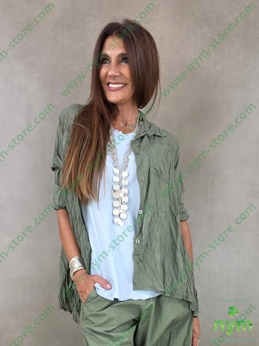 camicia stropicciata due tasche applicate 100tc - U / MILITARE / PE26 - CAMICIA