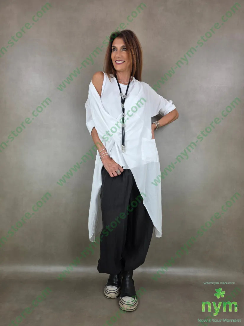 camicione aperta davanti incrociata 100tc - U / BIANCO / PE26 - CAMICIA