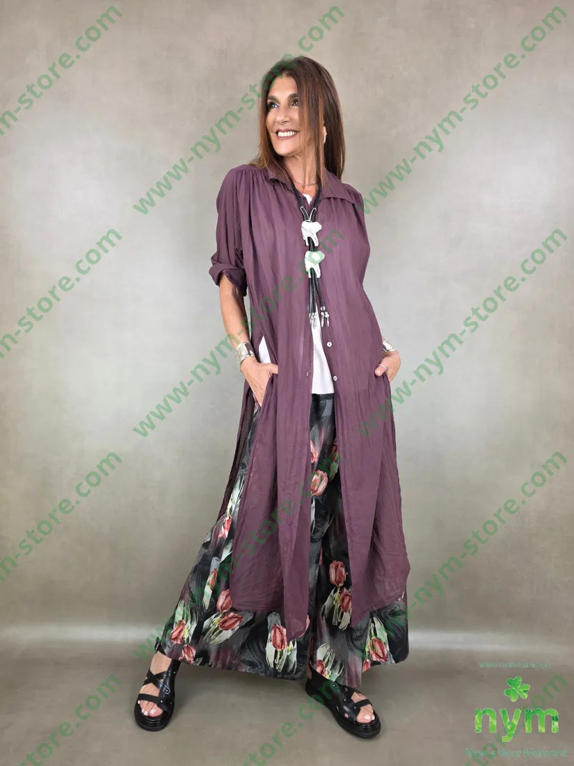 camicione mussola lungo due spacchi 100co - U / BORDO / PE26 - CAMICIA