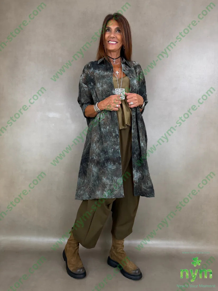 camicione stampa velour 100pl - U / MILITARE / AI26 - CAMICIA