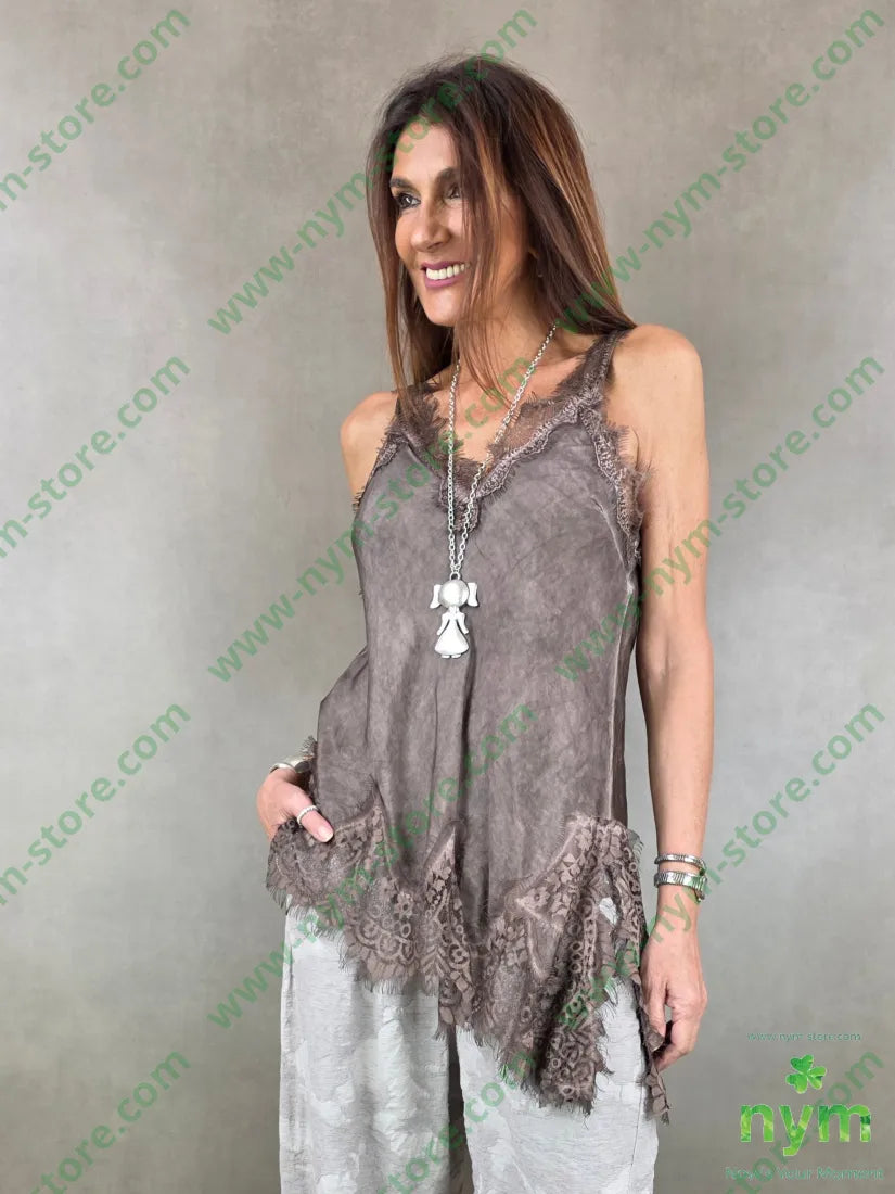 canotta asimmetrica pizzo fondo e spacco 100vi - TOP