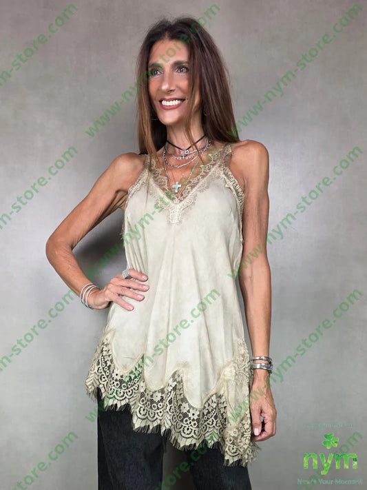 canotta asimmetrica pizzo fondo e spacco 100vi U / CAMMELLO / AI25 TOP