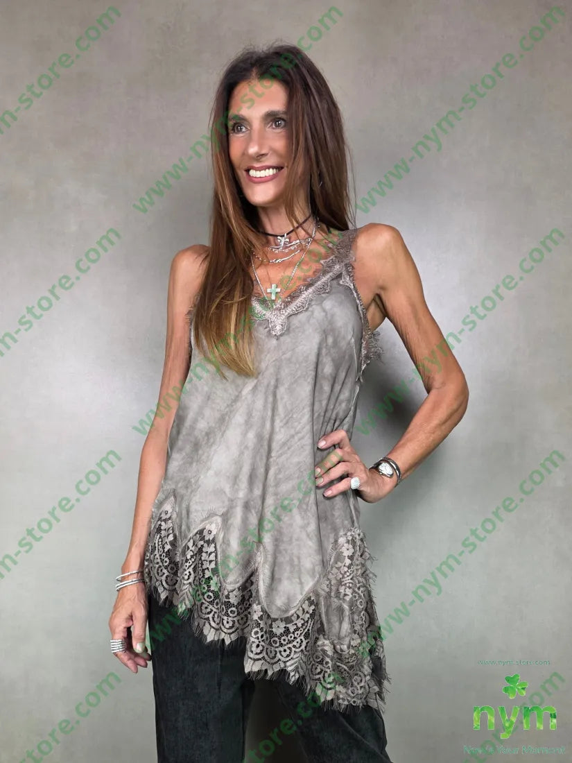 canotta asimmetrica pizzo fondo e spacco 100vi U / FANGO / AI25 TOP