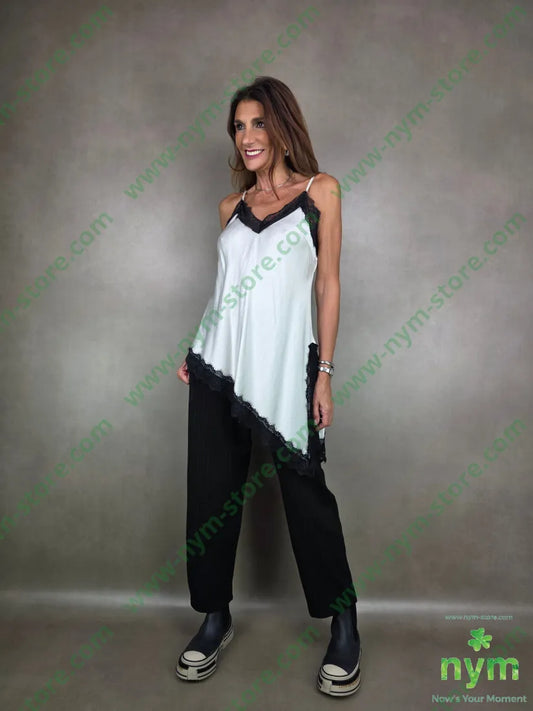 canotta bordi pizzo contrasto 100vi U / PANNA / AI25 TOP