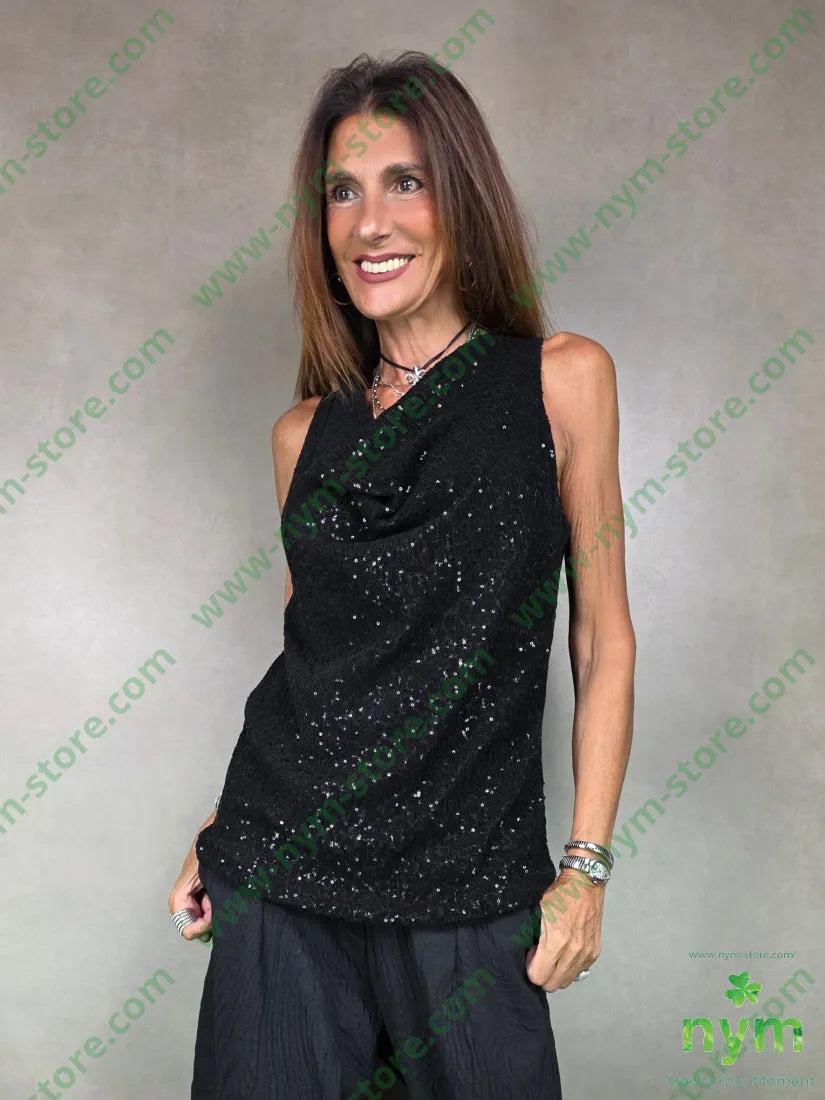 canotta fodera micro paillettes 100pl U / NERO / AI25 TOP