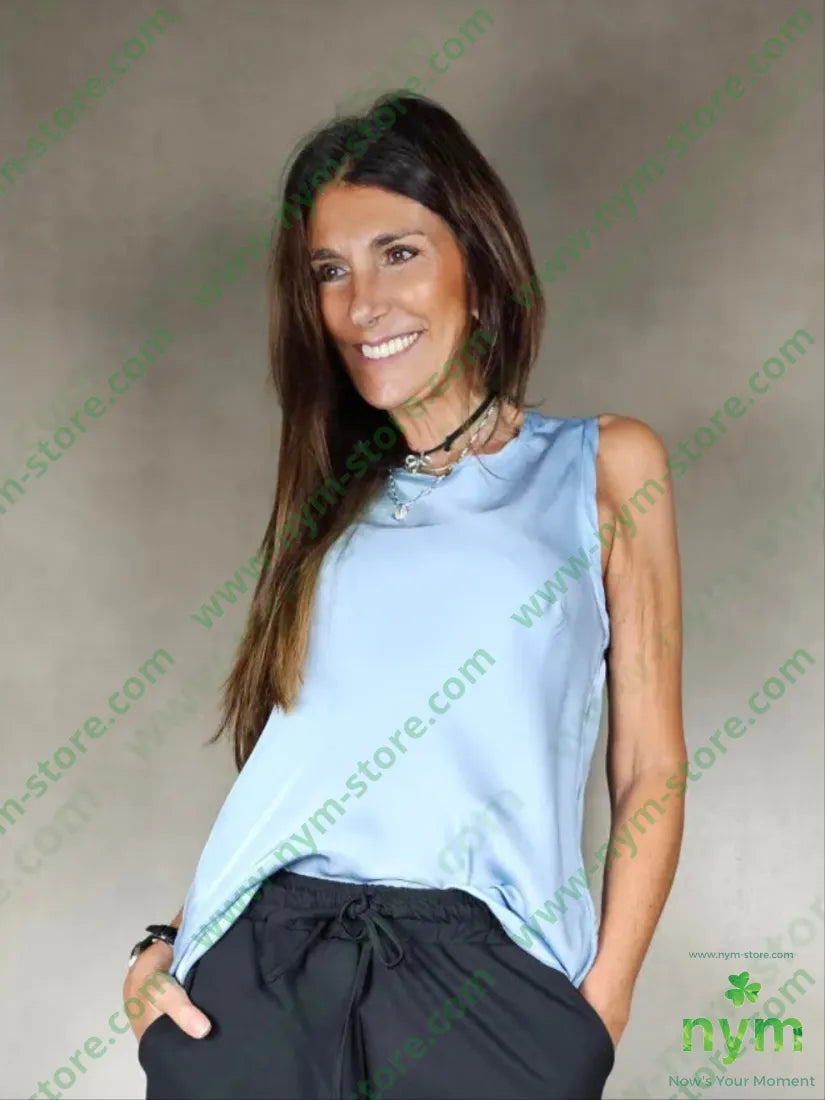 canotta girocollo viscosa 100vi U / AZZURRO / AI25 TOP