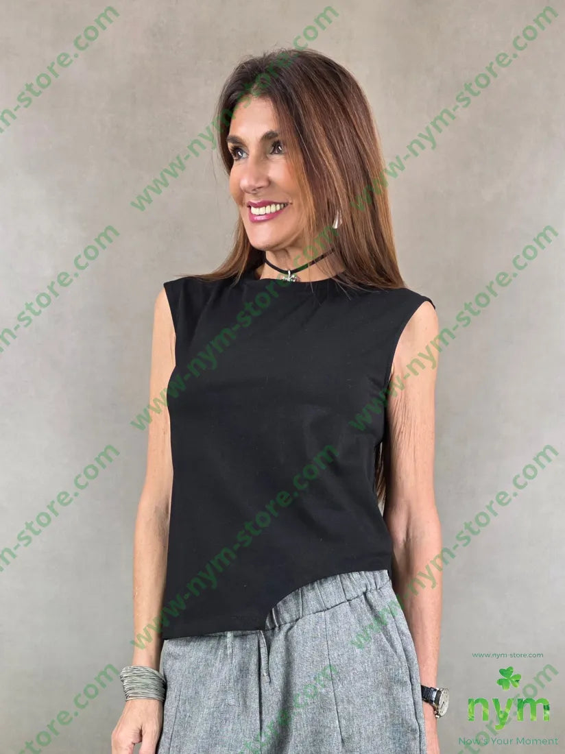 canotta in bielastico spacco tondo 94co6ea - 1 / NERO / PE26 - TOP