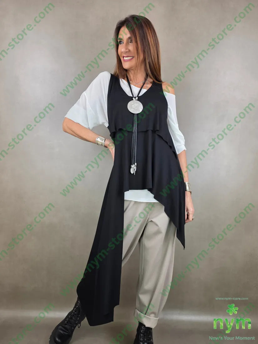 canotta irregolare lunga 92co8ea U / NERO / PE26 TOP