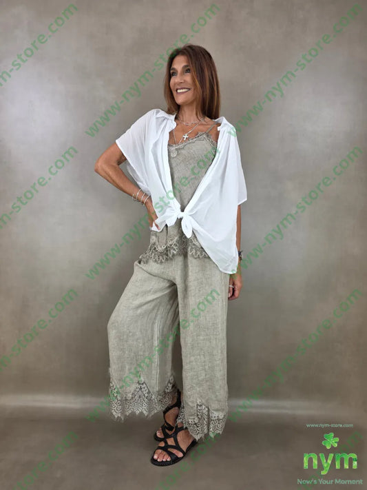 canotta lino con pizzo 100li - TOP