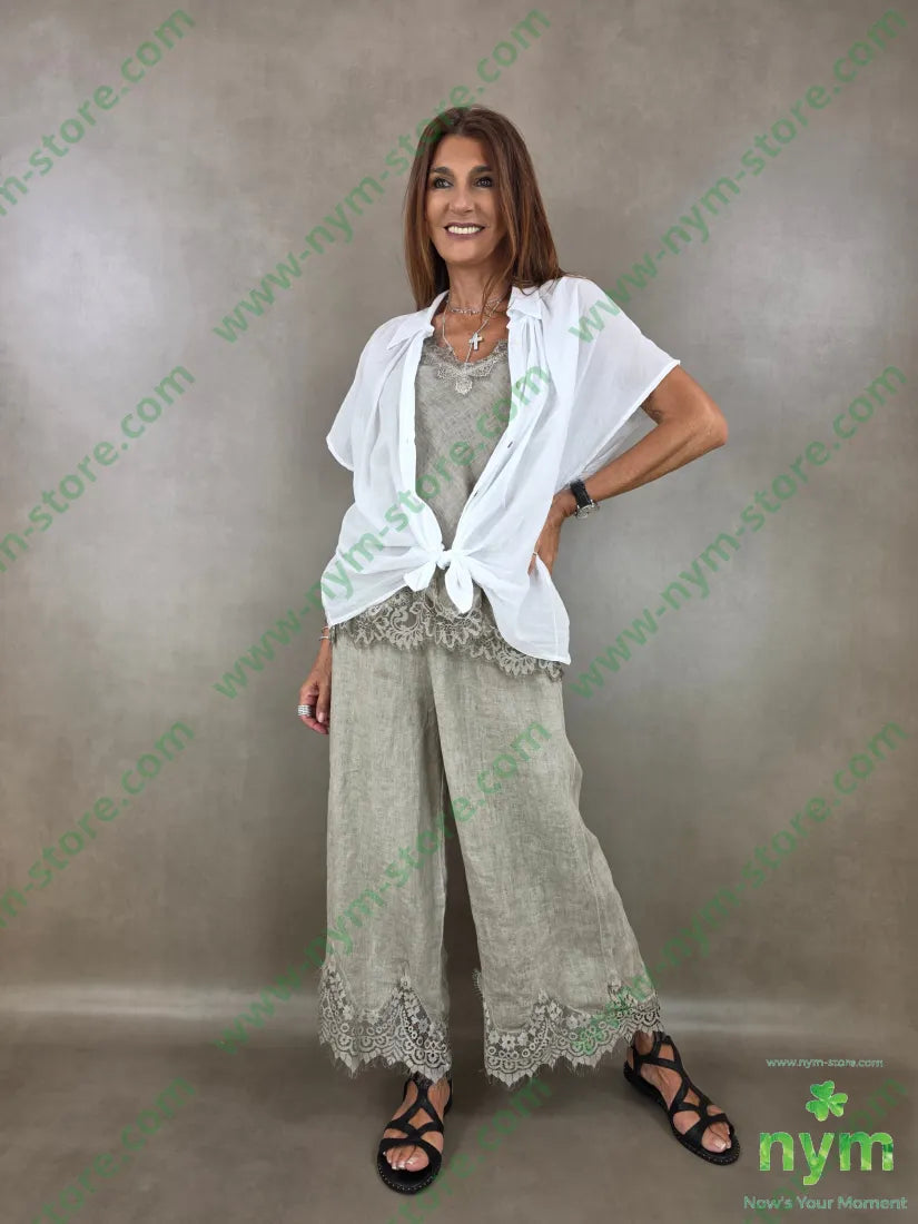 canotta lino con pizzo 100li - TOP