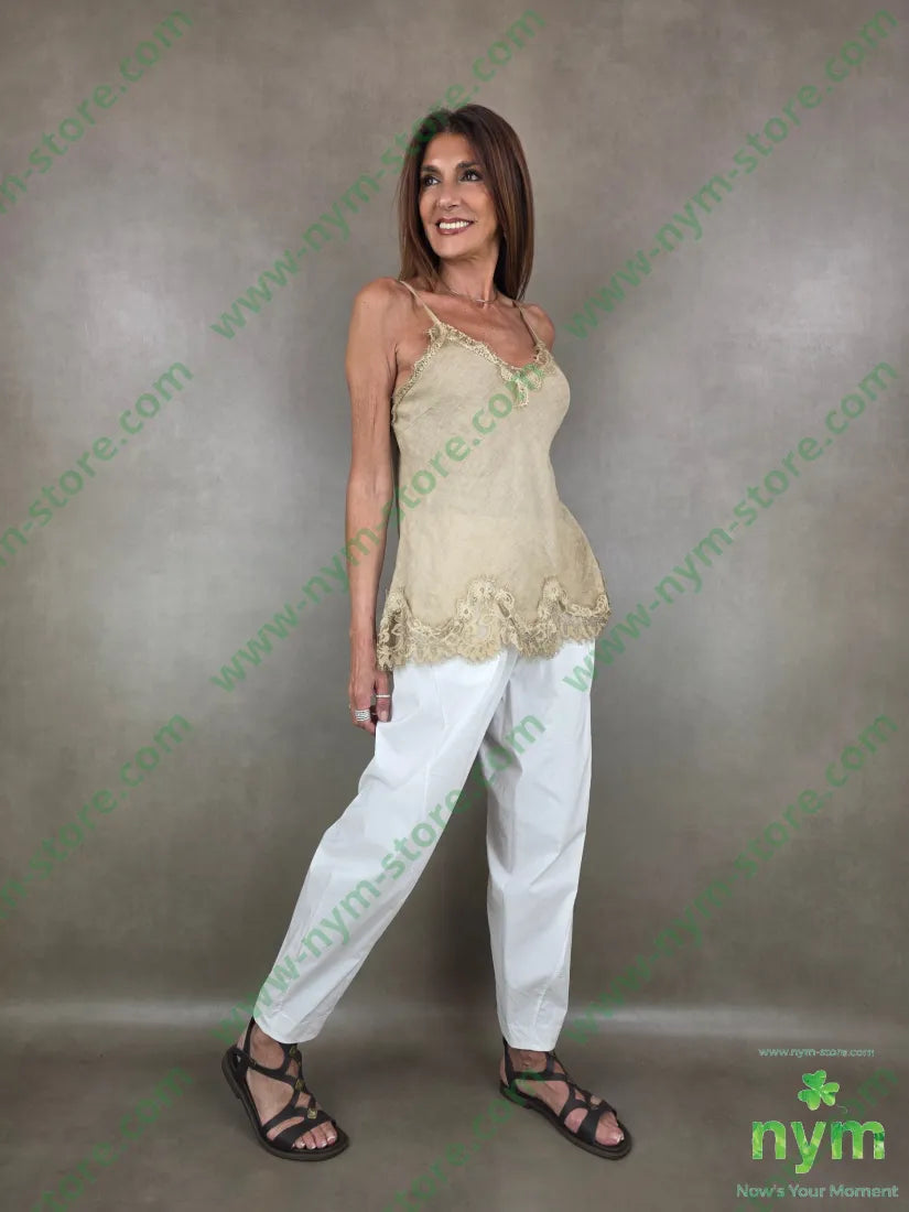 canotta lino con pizzo 100li - U / CAMMELLO / PE26 - TOP