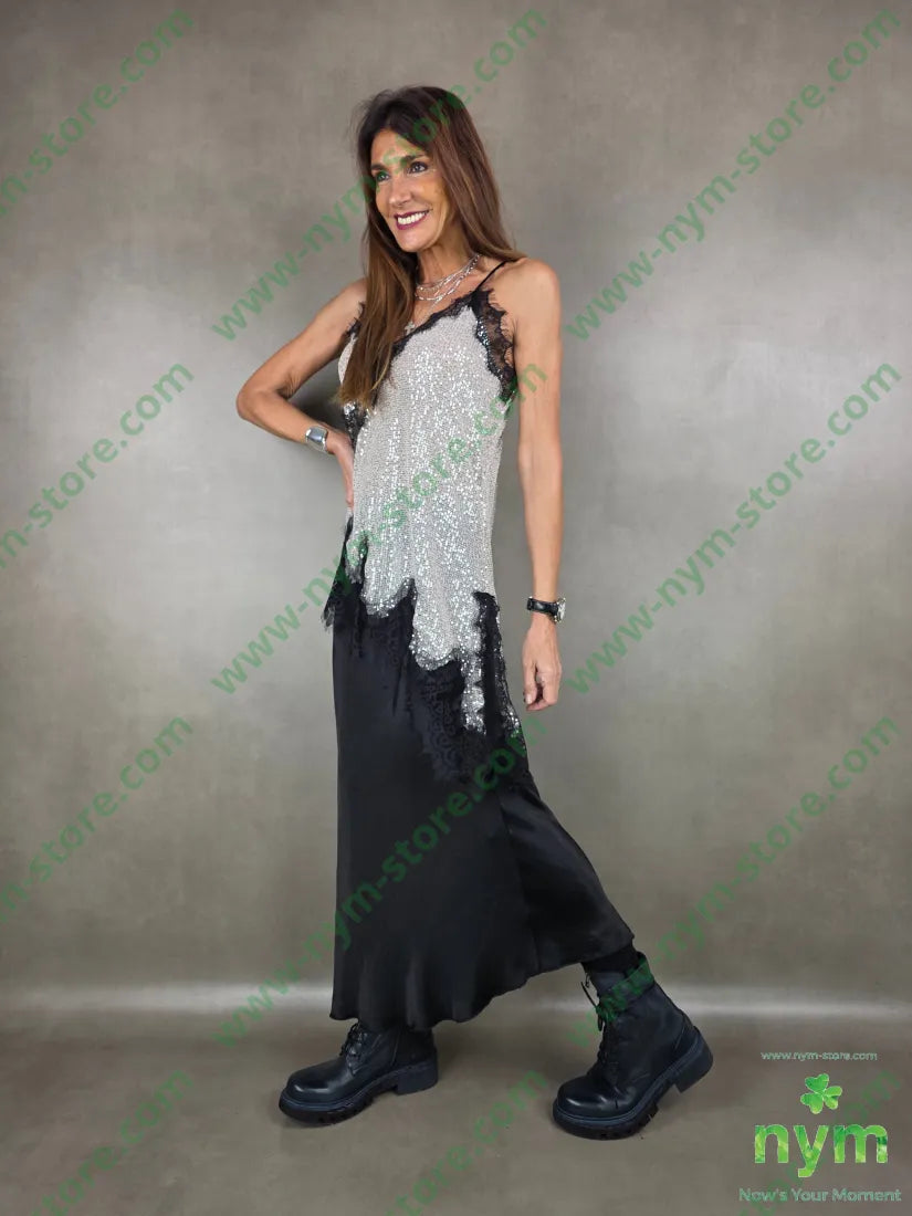 canotta paillettes asimmetrica 100pl U / PANNA / AI25 TOP