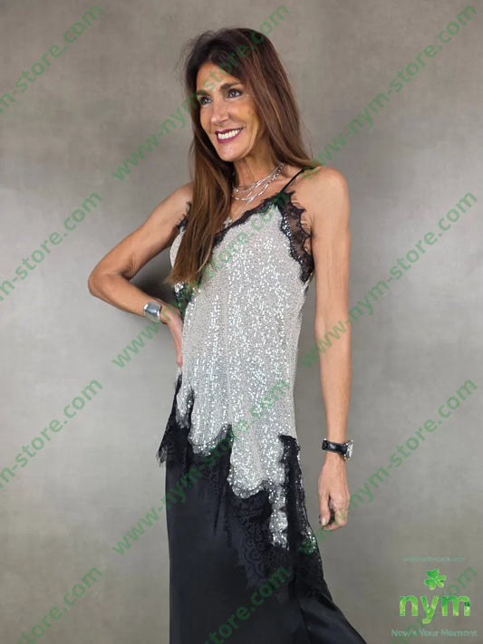 canotta paillettes asimmetrica 100pl U / PANNA / AI25 TOP