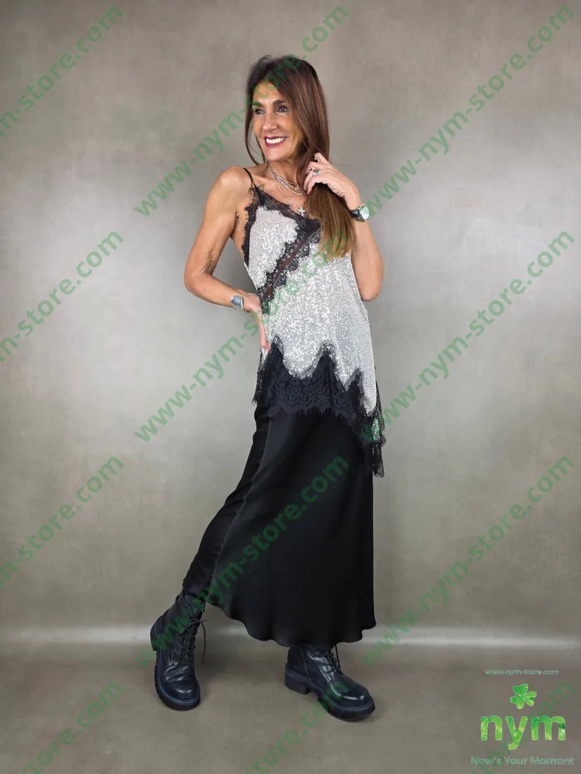 canotta paillettes asimmetrica 100pl U / PANNA / AI25 TOP