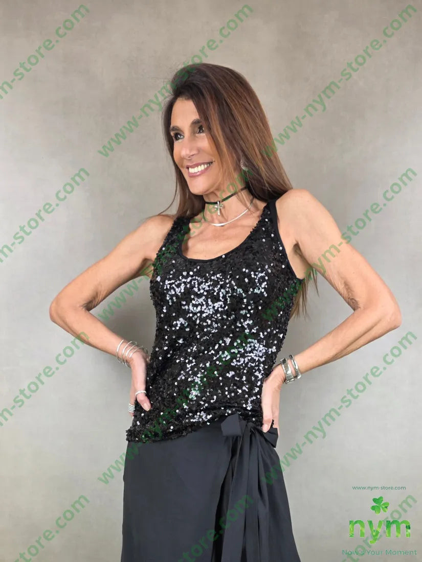 canotta paillettes foderata 100pl U / NERO / PE26 TOP