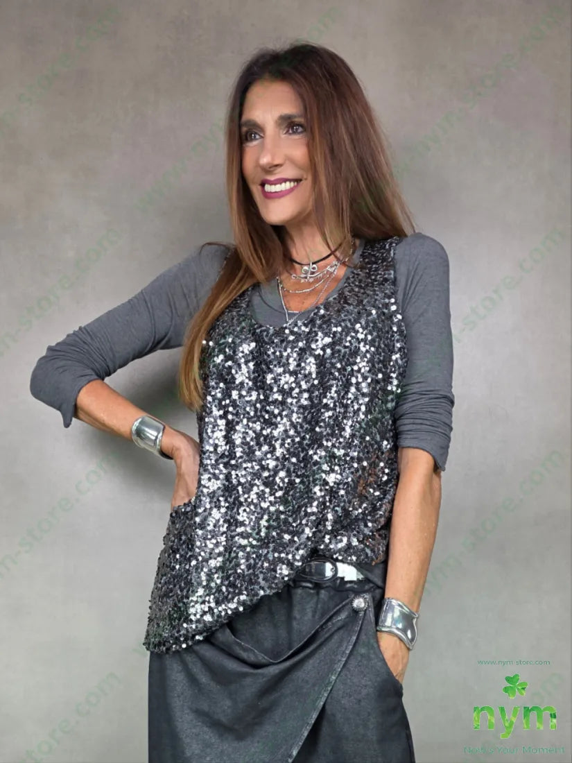 canotta paillettes over 100pl TOP