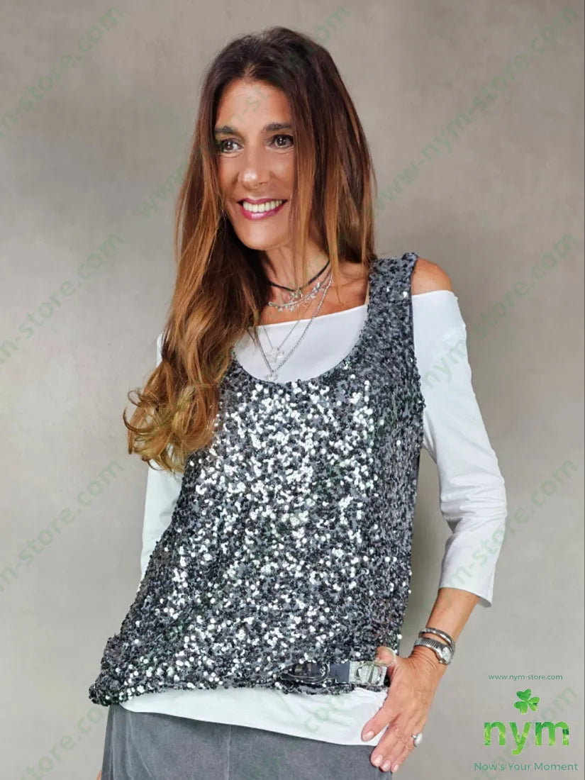canotta paillettes over 100pl U / ANTRACITE / AI25 TOP