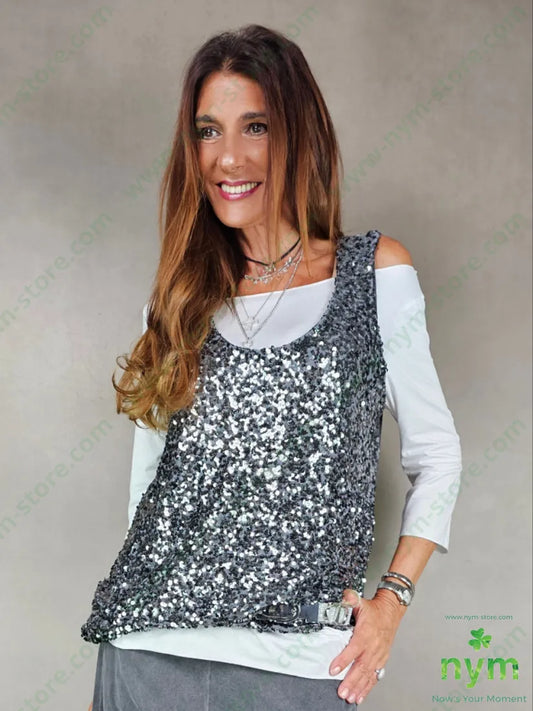 canotta paillettes over 100pl U / ANTRACITE / AI25 TOP