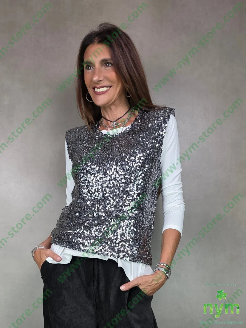 canotta paillettes spallina 100pl U / ANTRACITE / AI25 TOP