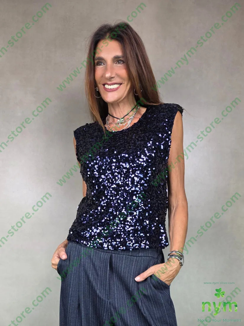 canotta paillettes spallina 100pl U / BLU / AI25 TOP