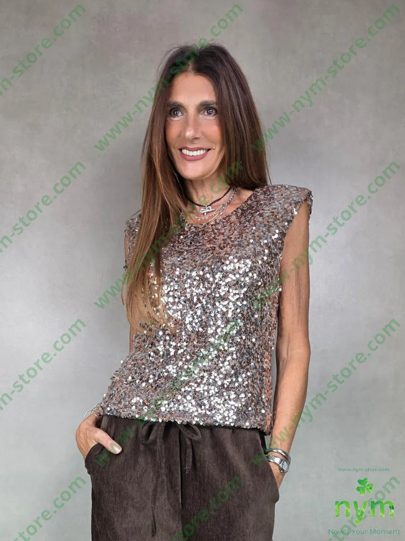 canotta paillettes spallina 100pl U / CAMMELLO / AI25 TOP