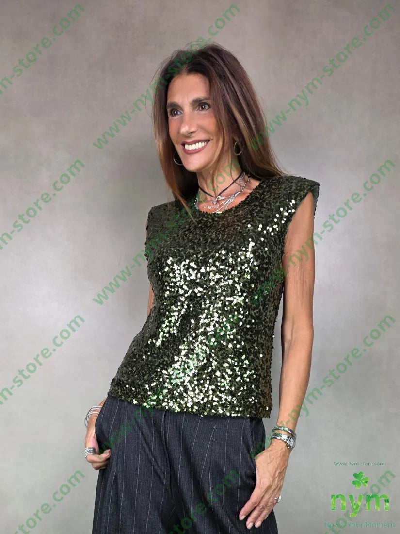 canotta paillettes spallina 100pl U / MILITARE / AI25 TOP