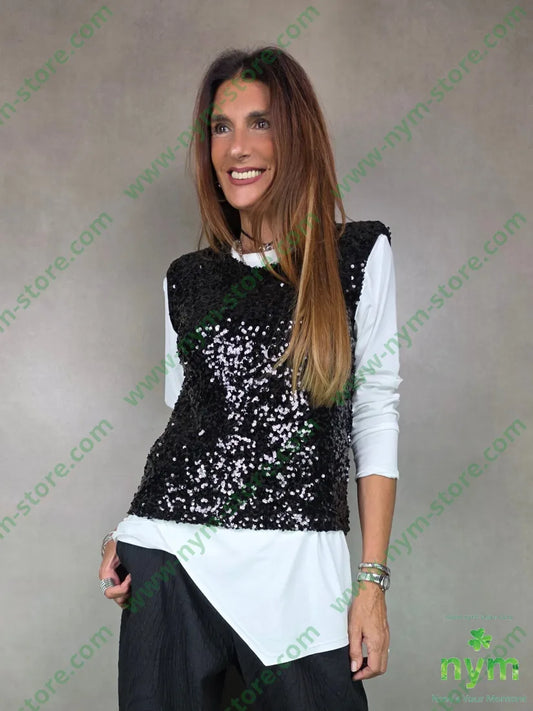 canotta paillettes spallina 100pl U / NERO / AI25 TOP