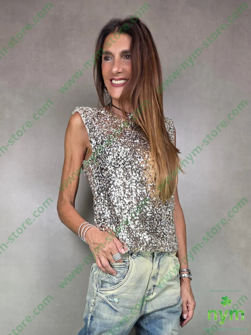 canotta paillettes spallina 100pl U / PANNA / AI25 TOP