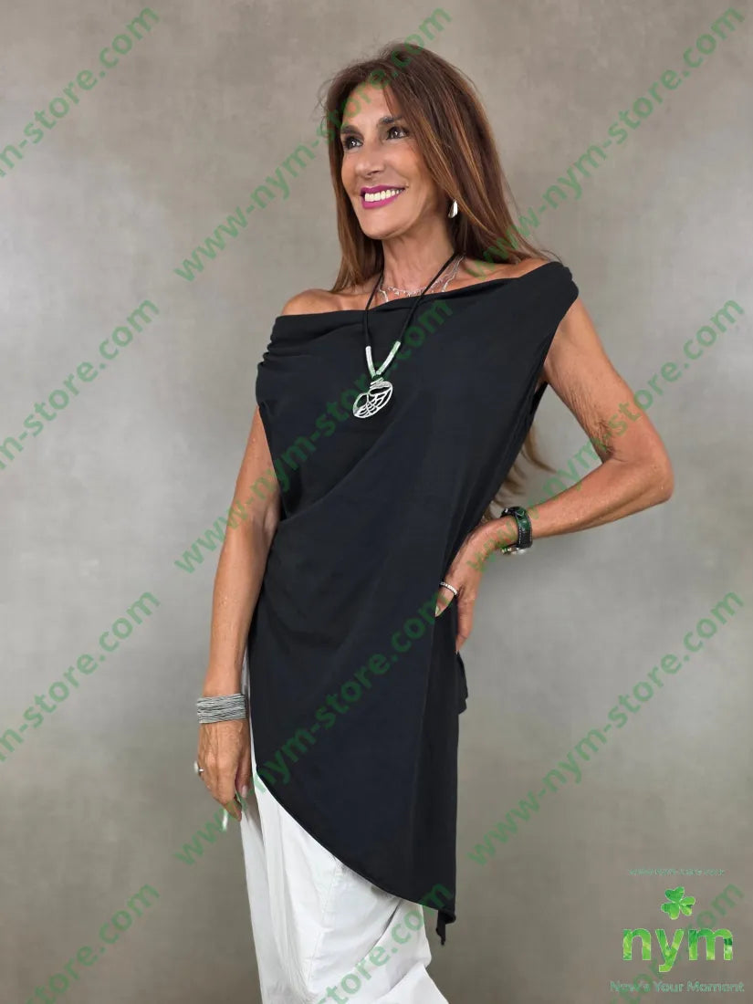canottiera collo drappeggio 95co5ea - U / NERO / PE26 - TOP
