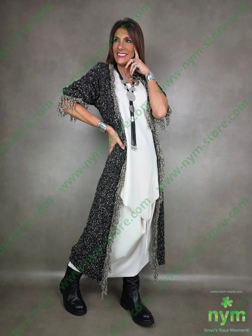 Cappotto tipo tweed frangia 65pc18co13pa2wo2wm CAPOSPALLA