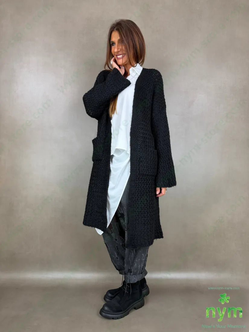 Cardigan effetto nido d’ape 38ac29pa14pl12wp7wo - U / NERO / AI26 - CARDIGAN