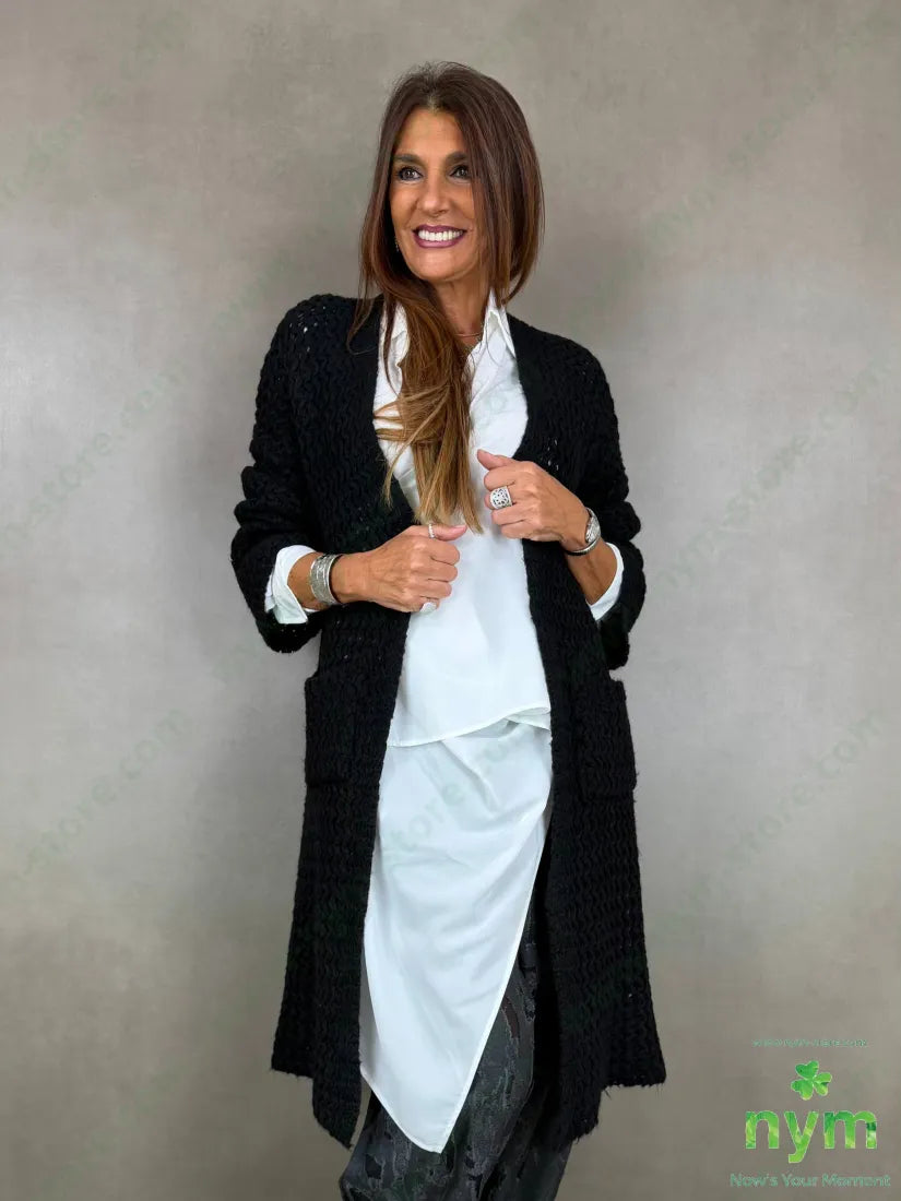 Cardigan effetto nido d’ape 38ac29pa14pl12wp7wo - U / NERO / AI26 - CARDIGAN