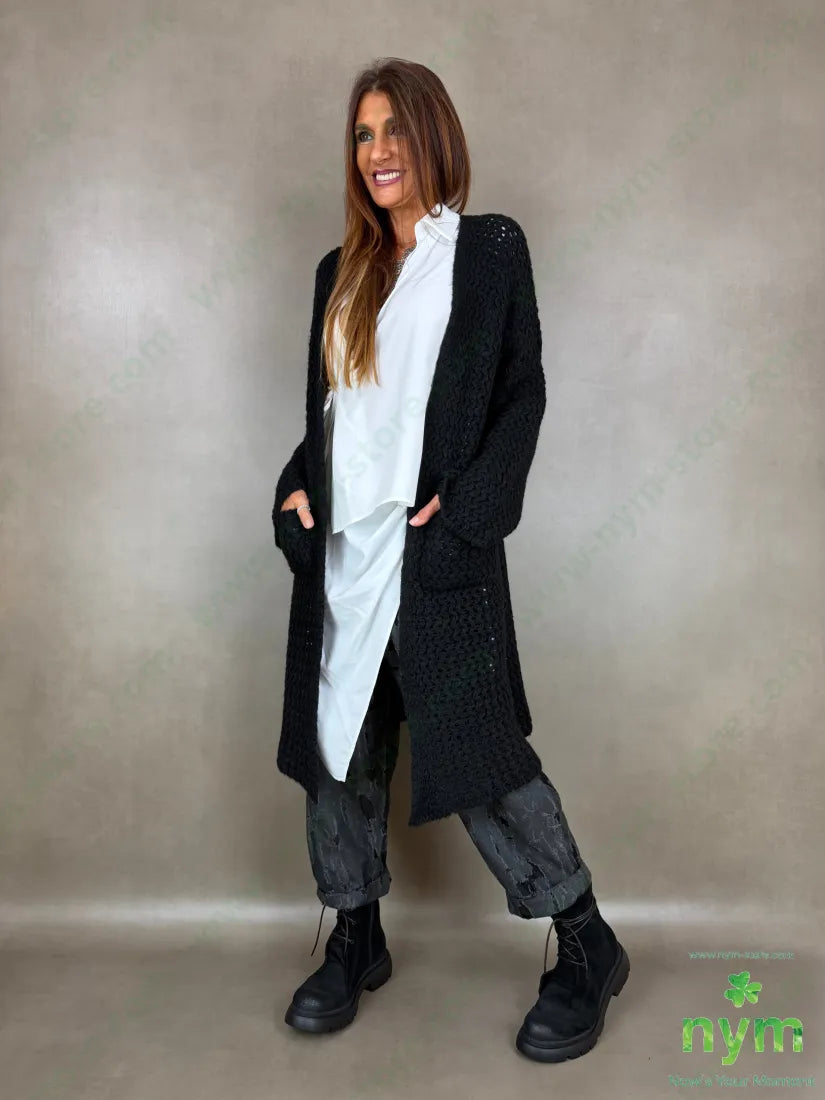 Cardigan effetto nido d’ape 38ac29pa14pl12wp7wo - U / NERO / AI26 - CARDIGAN