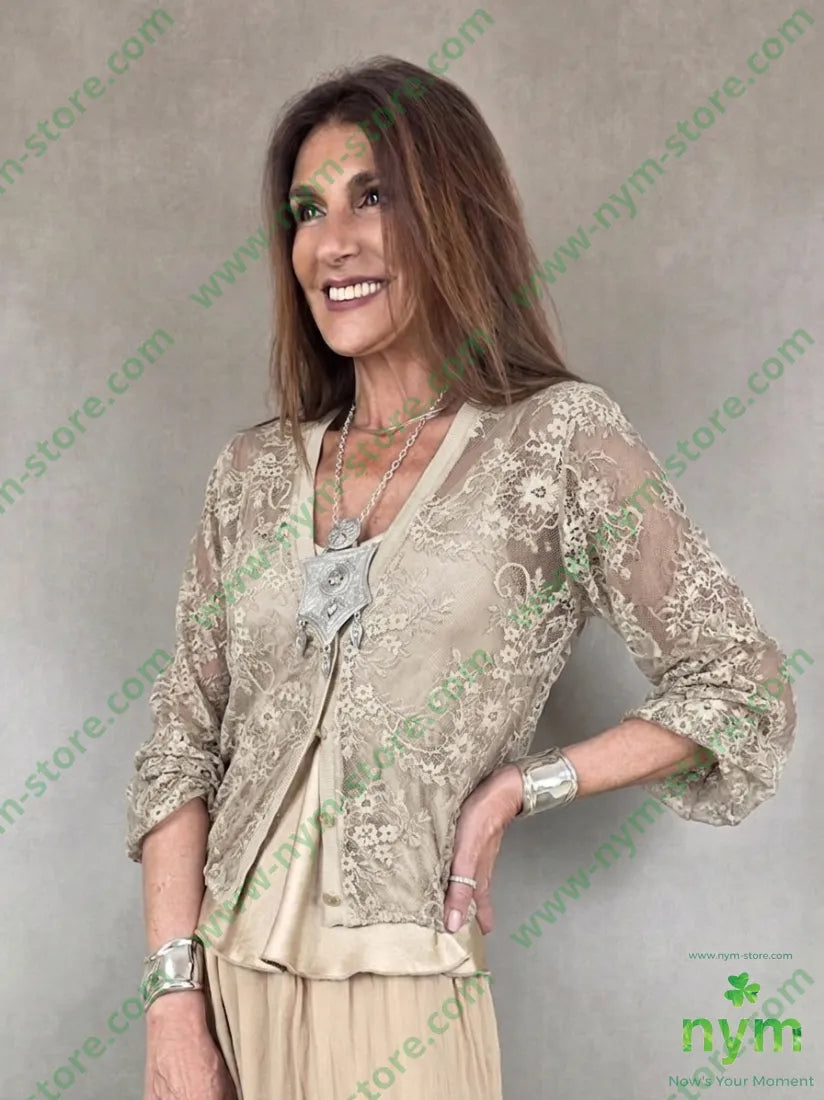cardigan in pizzo corto 96pl4ea - U / CAMMELLO / PE26 - CARDIGAN