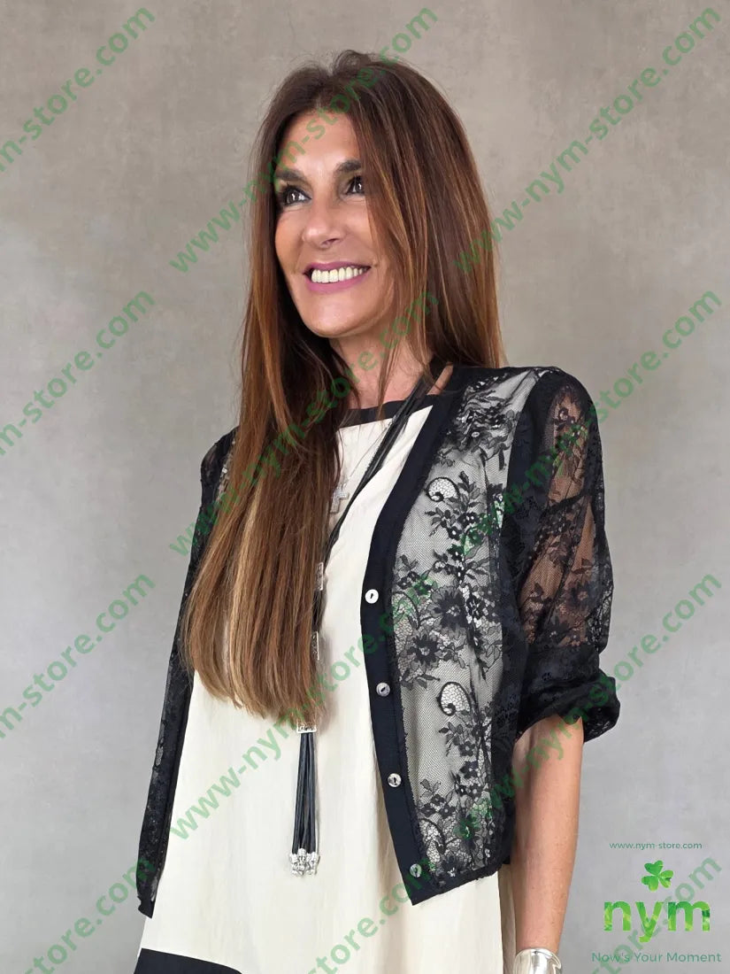cardigan in pizzo corto 96pl4ea - U / NERO / PE26 - CARDIGAN