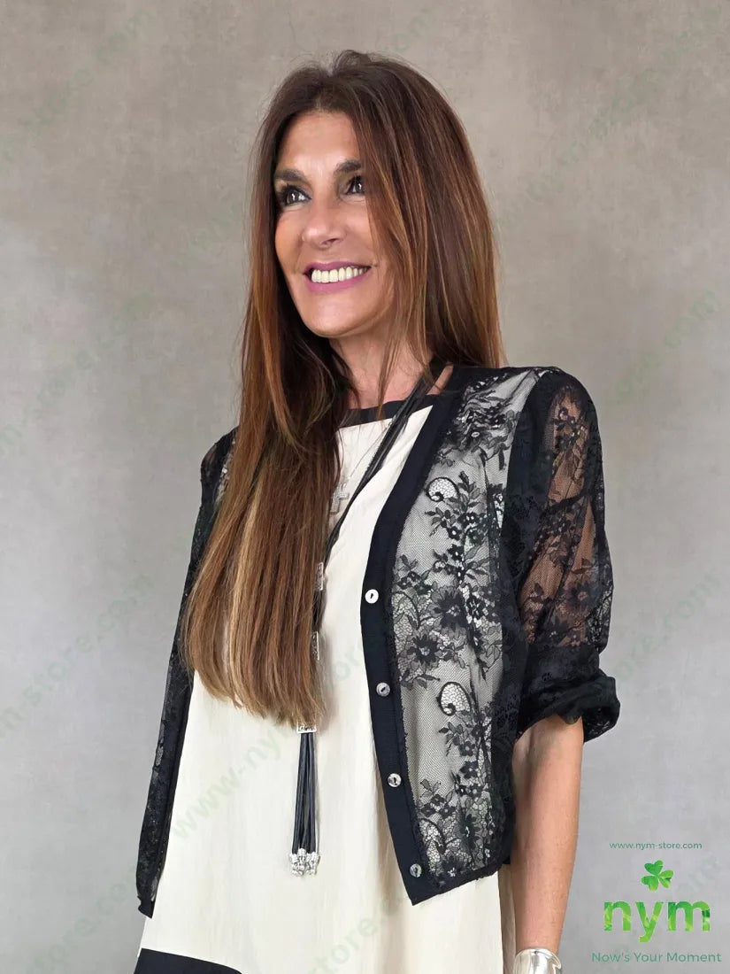 cardigan in pizzo corto 96pl4ea - U / NERO / PE26 - CARDIGAN