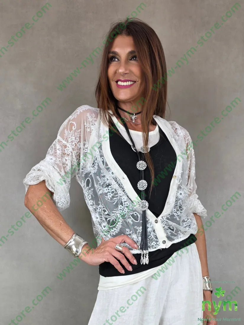 cardigan in pizzo corto 96pl4ea - U / PANNA / PE26 - CARDIGAN