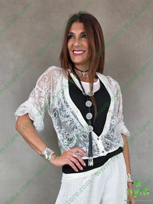 cardigan in pizzo corto 96pl4ea - U / PANNA / PE26 - CARDIGAN