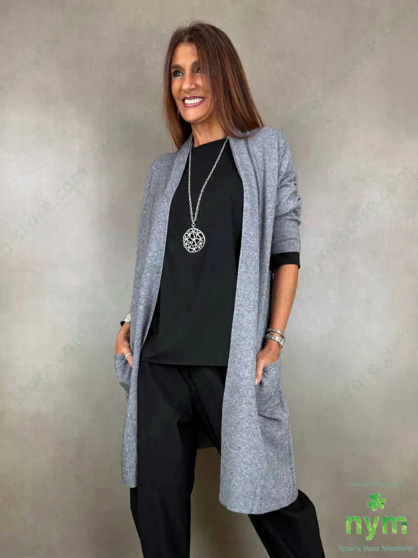 Cardigan liscio tasche laterali 50vi30pa20pl - U / GRIGIO S. / AI26 - CARDIGAN