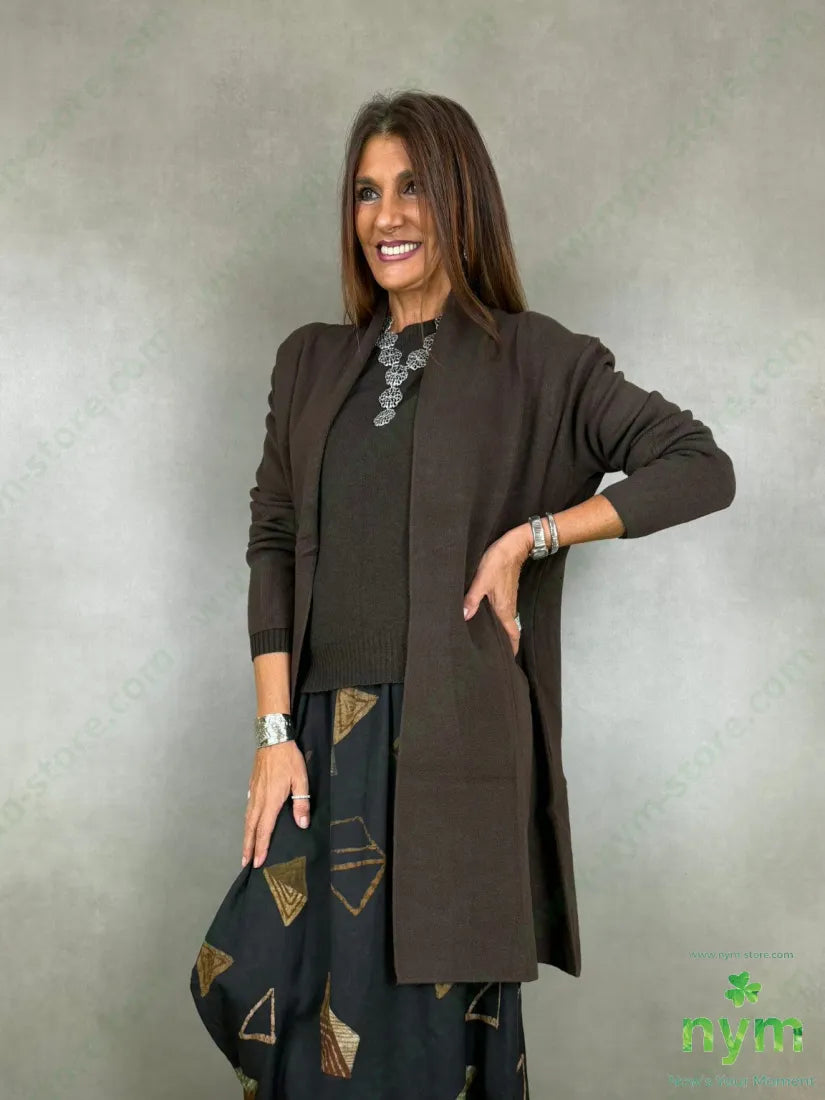 Cardigan liscio tasche laterali 50vi30pa20pl - U / MARRONE / AI26 - CARDIGAN