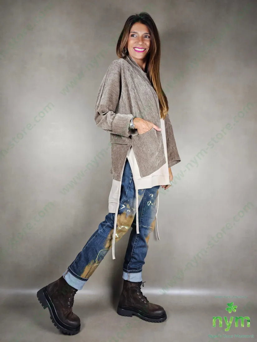 giacca ciniglia senza bottoni 96pl4ea U / FANGO C. / AI25 GIACCA