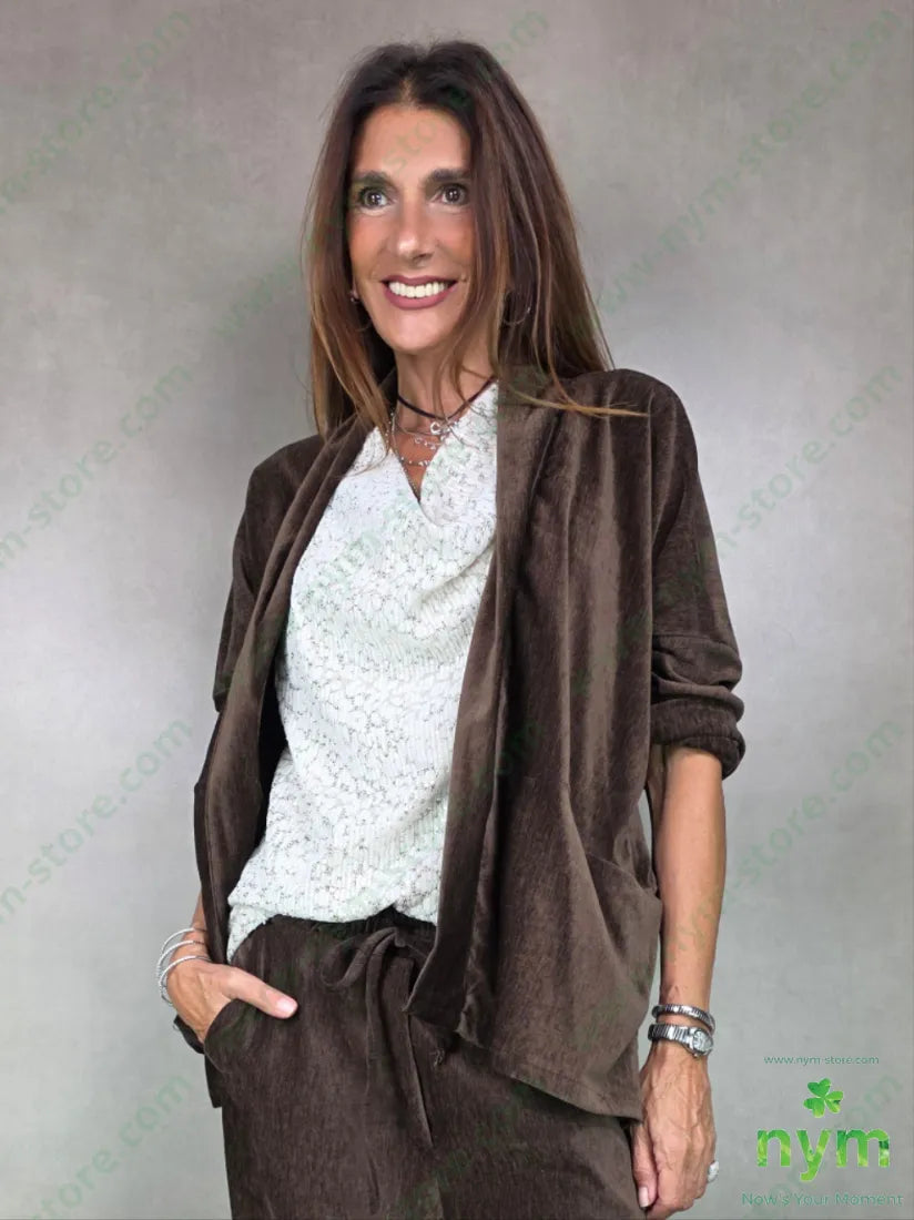 giacca ciniglia senza bottoni 96pl4ea U / MARRONE / AI25 GIACCA