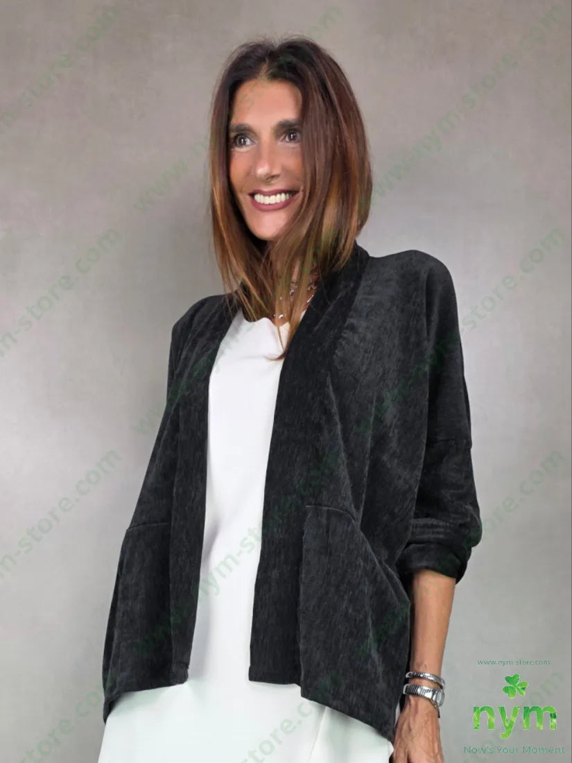 giacca ciniglia senza bottoni 96pl4ea U / NERO / AI25 GIACCA