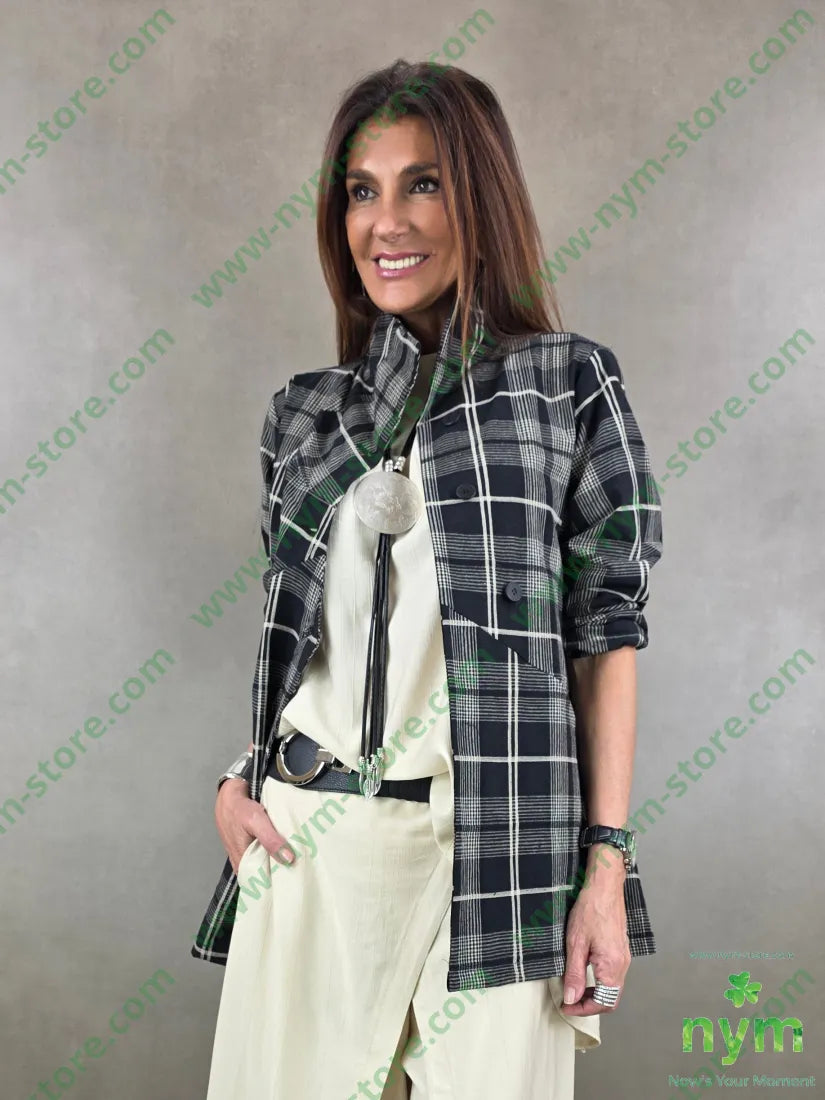 giacca cotone madras over 80co20li - U / NERO / PE26 - GIACCA