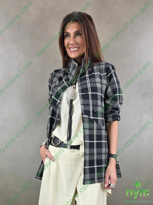 giacca cotone madras over 80co20li - U / NERO / PE26 - GIACCA