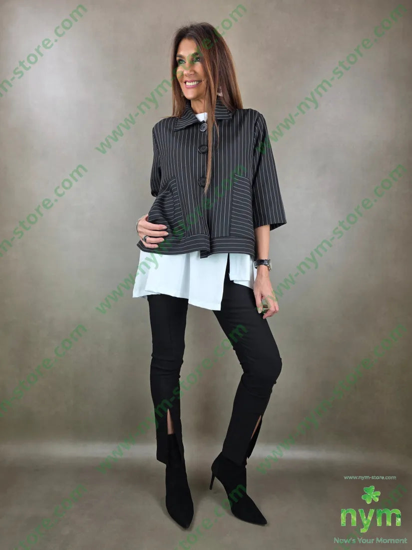 giacca gessata maxi bottoni 95pl5ea U / NERO / PE26 GIACCA